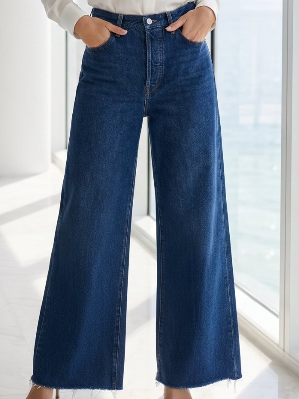Frame Denim Deep Indigo Wide-Leg Flare Jeans